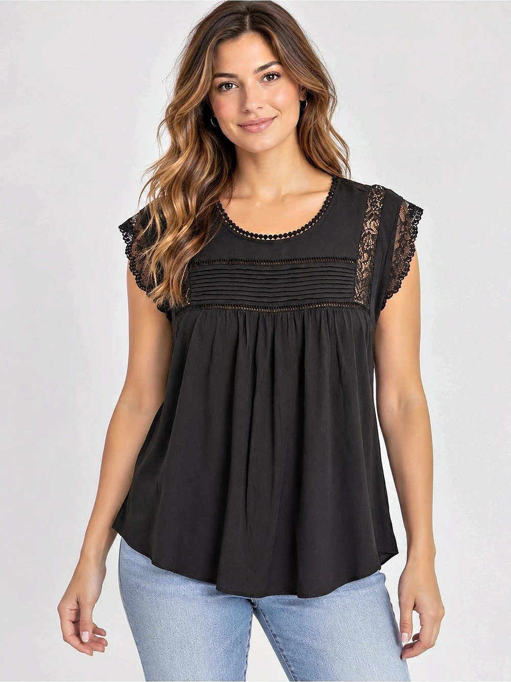 daniel rainn RMM-30278 Black Lace Trim Blouse Size XL